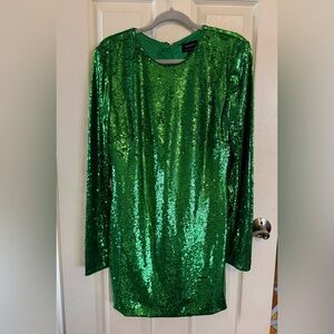 Green sequin dress, Bardot, large, short, long sleeves